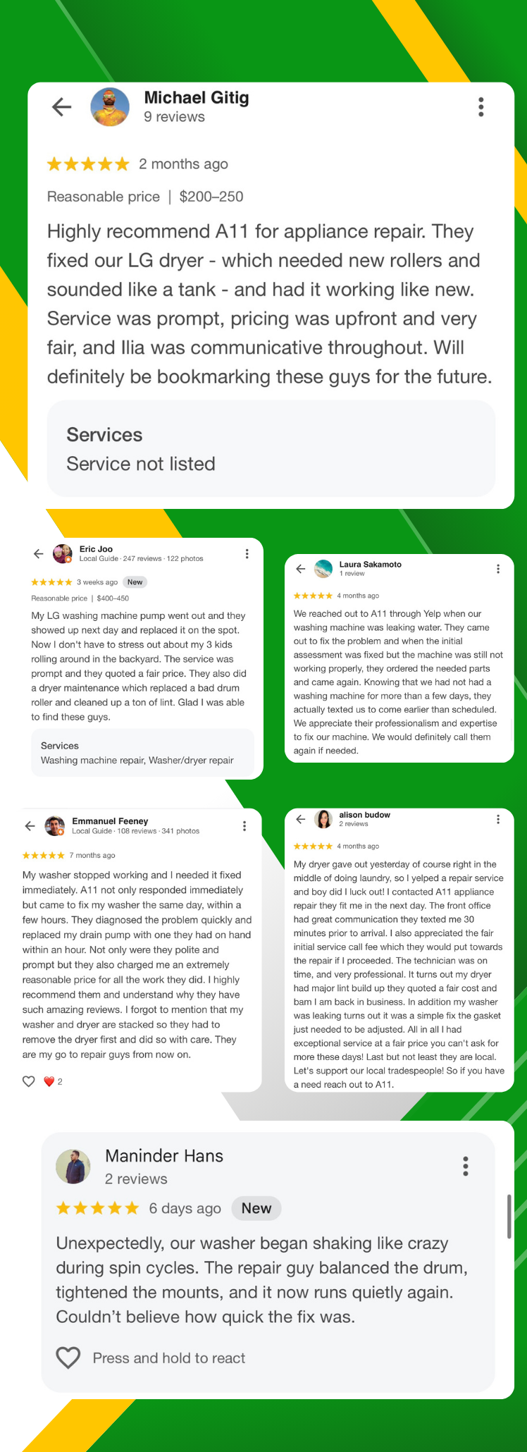 a11 appliance repair reviews